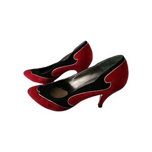 Vintage Bally Classic Suede Shoes Womens Size 8M Red Black Gold 3" Heels ITALY